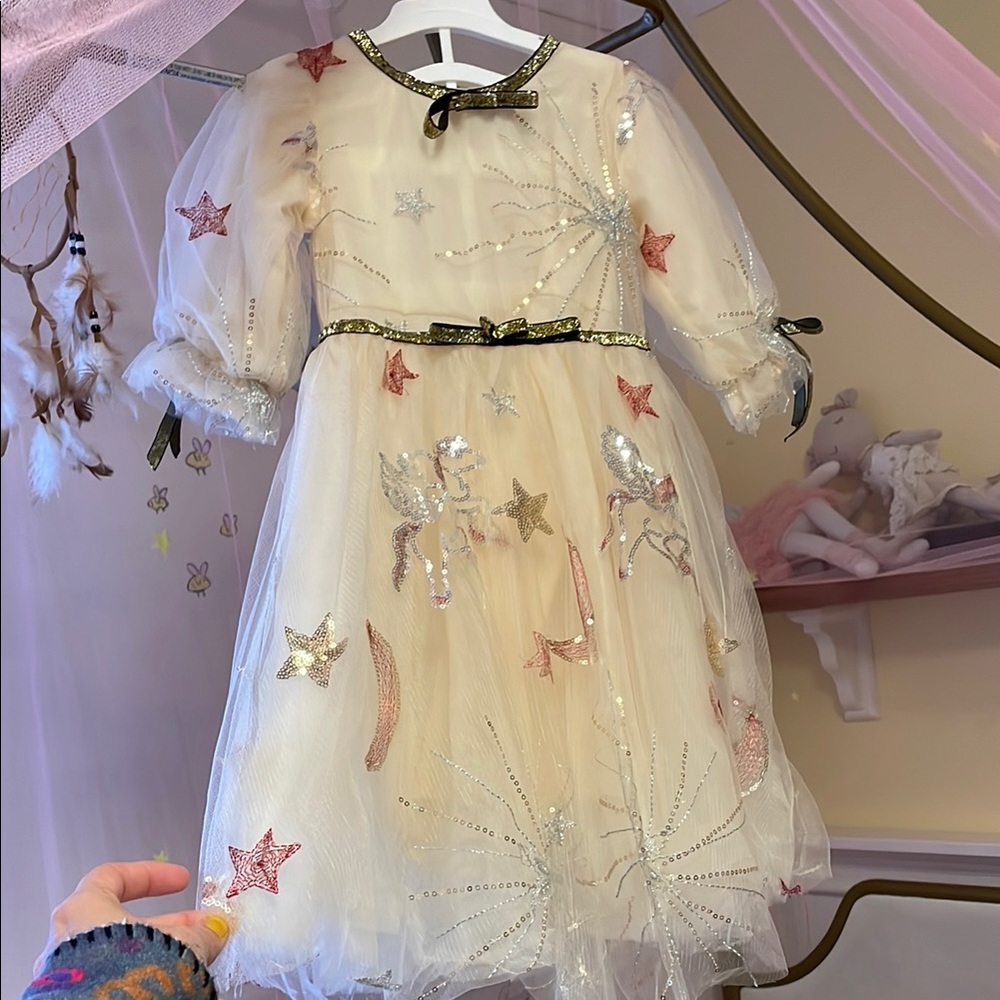 Lola + The Boys Kids Beige Star Embellished Dress size 2